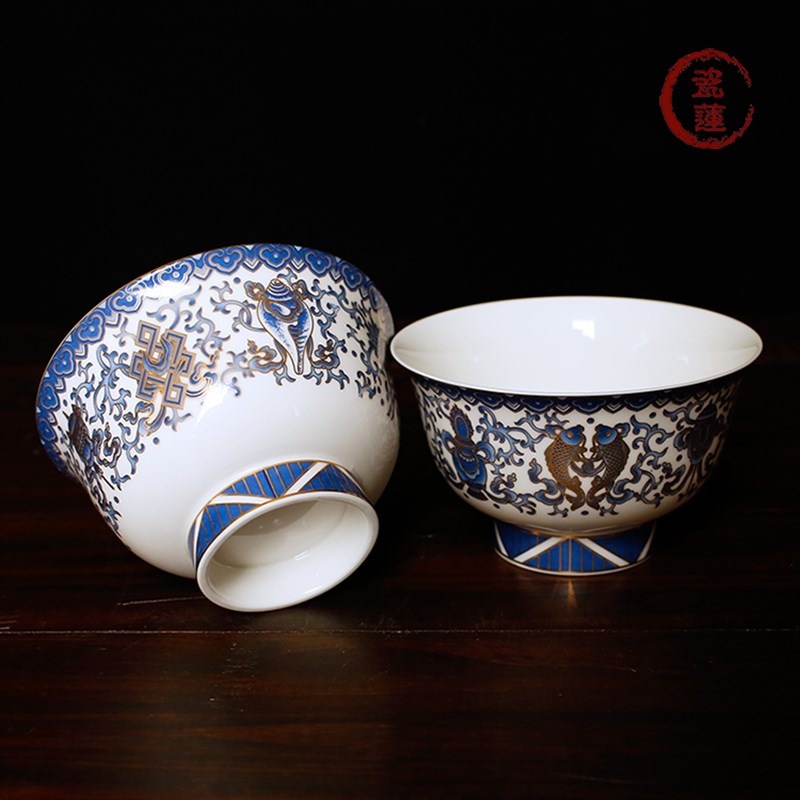 速发七寸青花八吉祥供碗精品前供八供水陶瓷具佛5拜神台贡神六斋