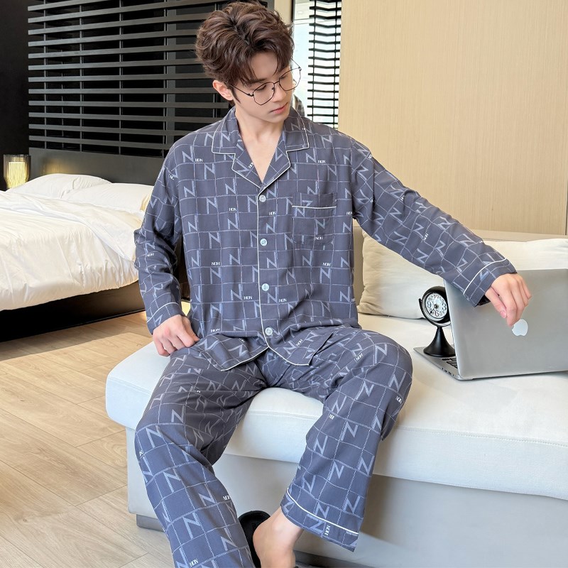 速发2025新款睡衣男士长袖棉绸春秋薄款青少年男生夏季家居服套装