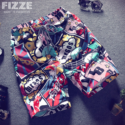 速发沙滩裤男士宽松速情五分大大码干侣海边花短裤宽松薄款裤裤衩