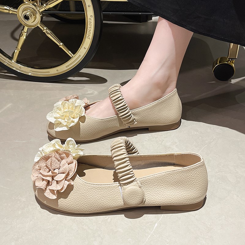 速发法式晚风平春单鞋2024新款底季复风花朵浅口仙古温柔玛丽珍鞋