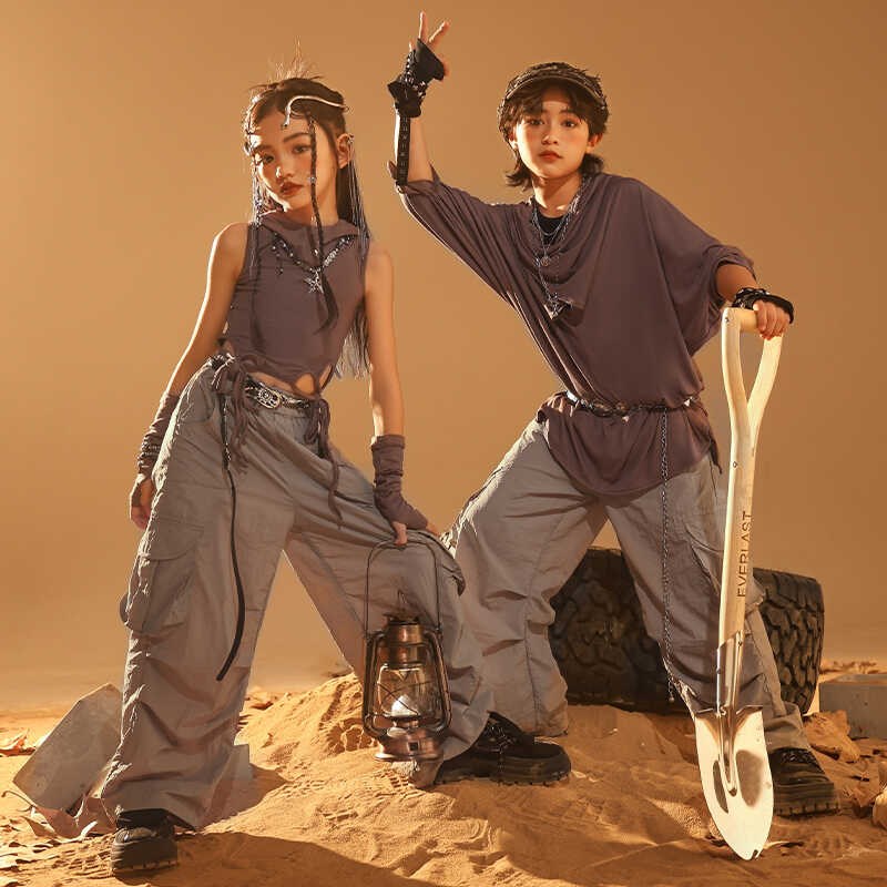 速发街舞行瞳潮服hiphop男孩嘻哈宽松流舞废土风演出服装孩儿服