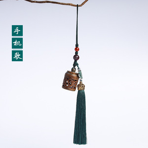 速发苏檀木古玩文艺香囊球吊坠手机链型件桶挂款流绿香囊球镂空可