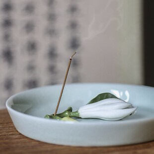 速发件Y白玉兰花卧插手工陶瓷茶宠茶席摆?功夫茶陶瓷花笔搁香香