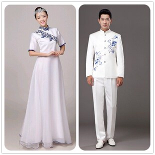 速发成人青花瓷大合唱演裙服长出古筝二胡表演服民乐演奏长服裙男