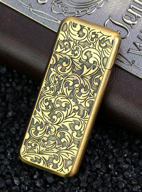 速发【送火+火石】超X金属砂轮明气充气体火机唐草花纹薄F-620