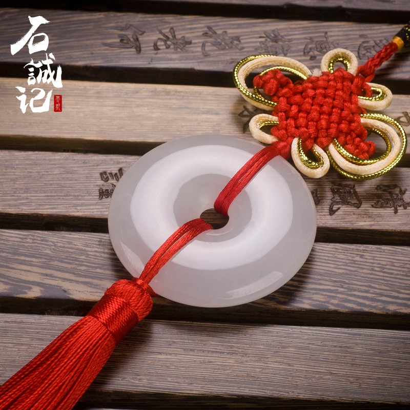速发玉石平安扣饰车挂件红色品内中国结吊饰汽车创意礼品