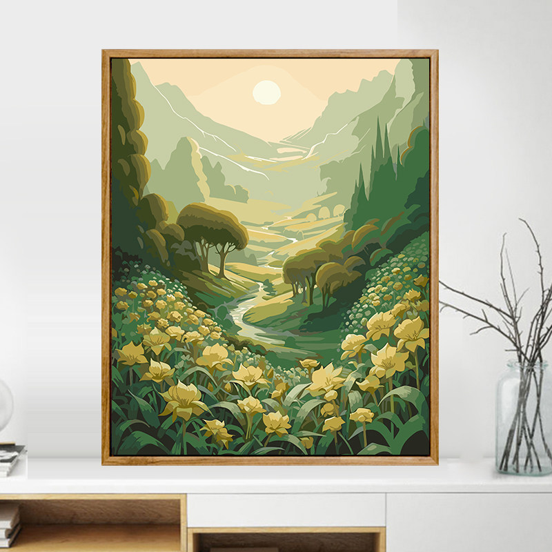 速发数工油画填色手油绘填充字彩画丙烯画减压治愈山川风景装饰画