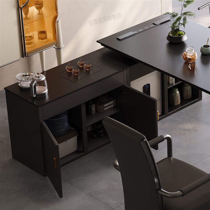 速发办公室岩板茶桌椅组合现代轻奢高级感茶台烧水壶一体老板总裁