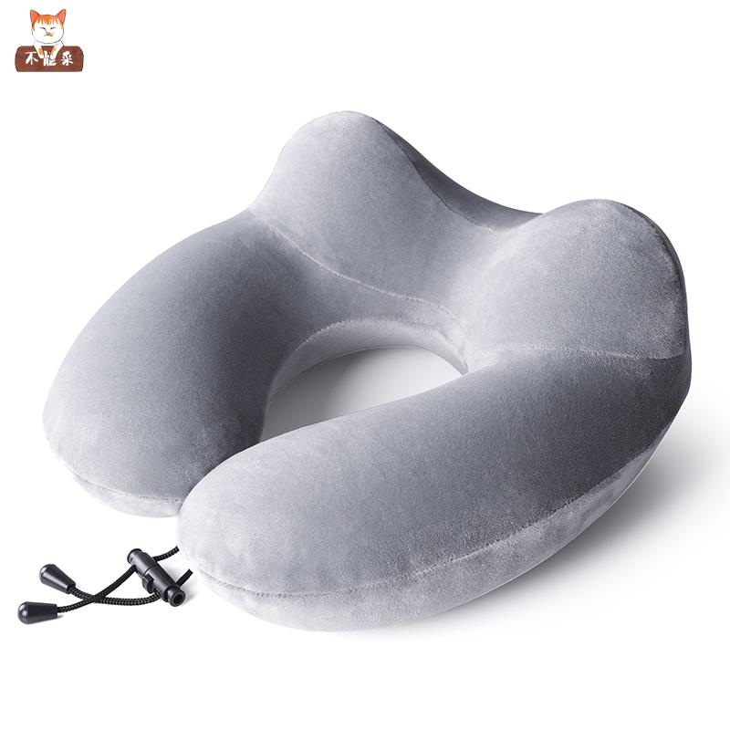 极速可携b式充气护颈枕头U型枕睡觉脖套免吹气按压式旅游颈椎枕气