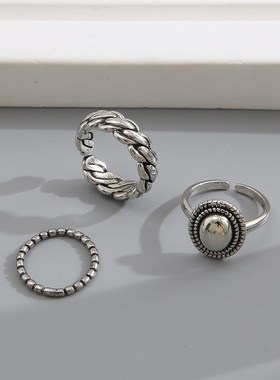 极速Vintage metal ring set 3-piece cIhain opening ring 戒指3