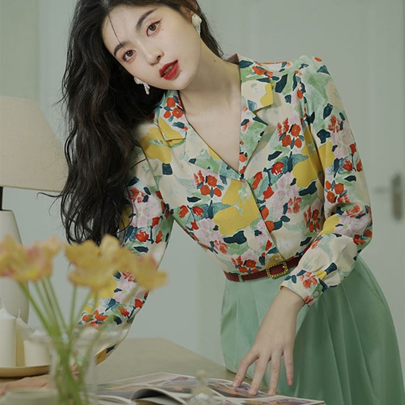 80年代怀旧服装复古港风女装花衬衫套装夏秋季90高级感连.衣裙子7