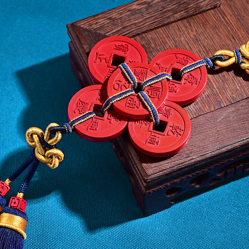 极速朱砂五帝钱原矿原石挂坠 吊坠C车饰 随身携带 藏族风 辰砂配