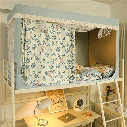 极速涂银c强遮光三门学生宿舍床帘蚊帐一体式支架床幔上下铺专用