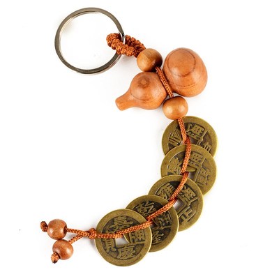极速桃木葫芦铜钱三帝p钱六帝钱钥匙扣挂件家居用客厅大门对门卧