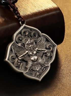 极速西藏纯银金翅大鹏鸟吊坠平安佛像吊牌K藏式风马旗经幡项链装