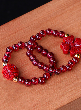 极速朱砂戒指女款石榴石貔貅细z圈食指戒玫瑰花串珠弹力戒圈男士