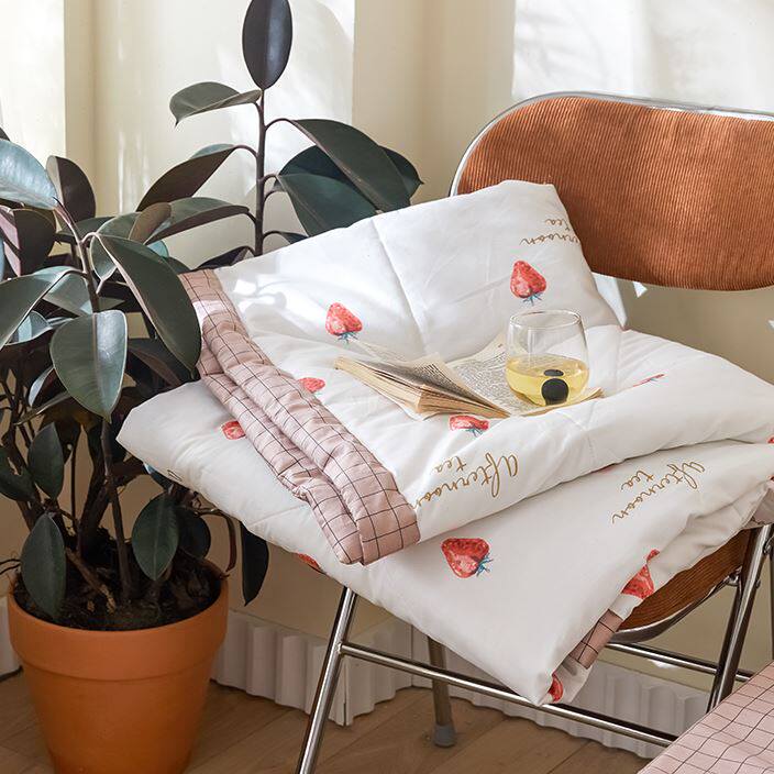 极速夏天空调被四件套草莓可爱夏被纯棉全L棉夏凉被夏季单人双人