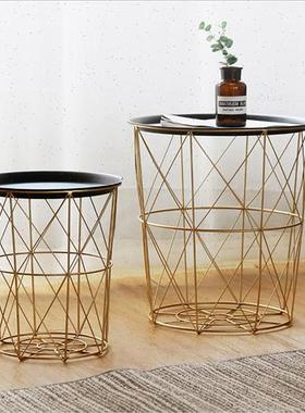 极速北欧网红铁艺沙发边角t几小茶几床头柜储物小圆桌子卧室简约
