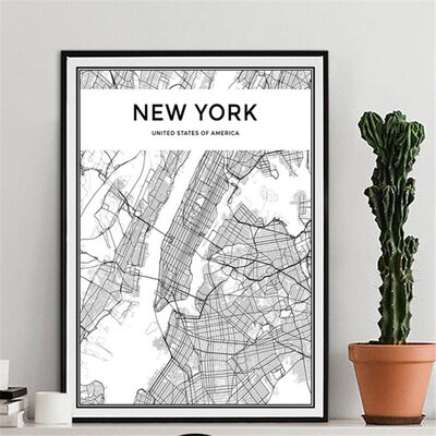极速Map Famous City Nordic Canvas Painting Home Decor W.all