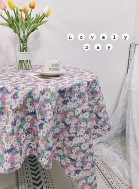 极速自制韩国ins紫色花镜法式浪漫优雅桌布碎花U小清新复古餐布
