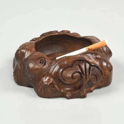 极速新厂销黑檀木圆形雕刻工艺礼品摆饰烟灰缸家T用客厅送礼复古