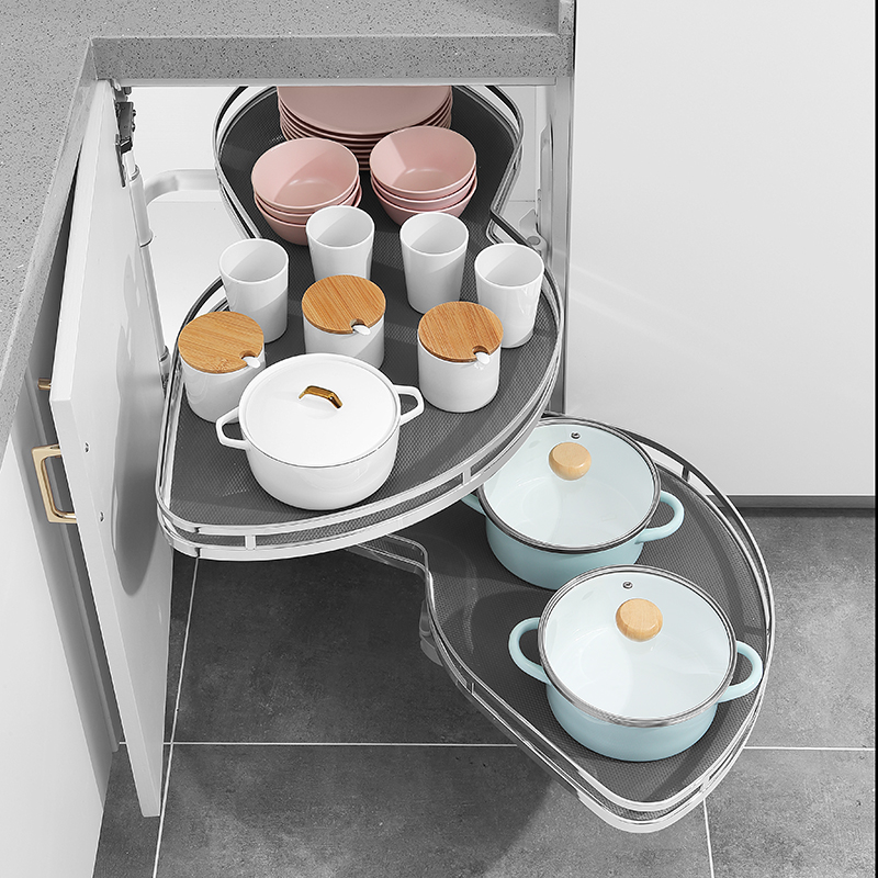 极速橱柜转角飞碟拉篮厨房拐角旋转小怪物多功R能锅具收纳置物架