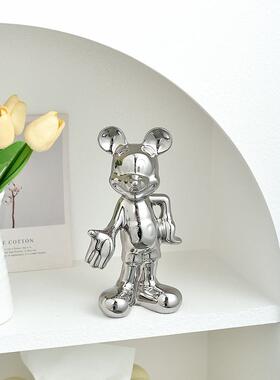 网红轻奢米奇摆件现代创意电镀米老鼠客厅电视柜卧室儿童房装饰品