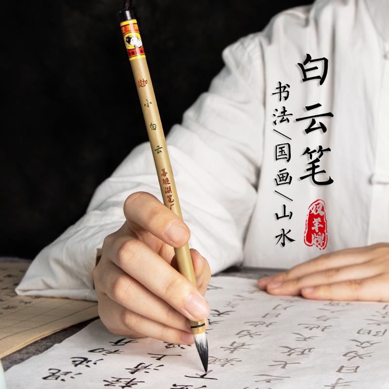 善琏湖笔大白云套装初学双羊牌毛笔中小初学者入门专用文房四宝书
