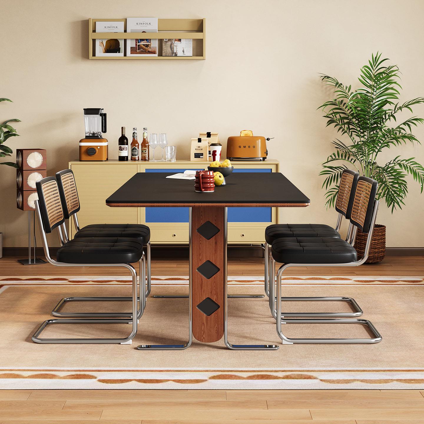 岩板餐桌高级感法式复古家用小户型长方形轻奢现代简约实木饭桌