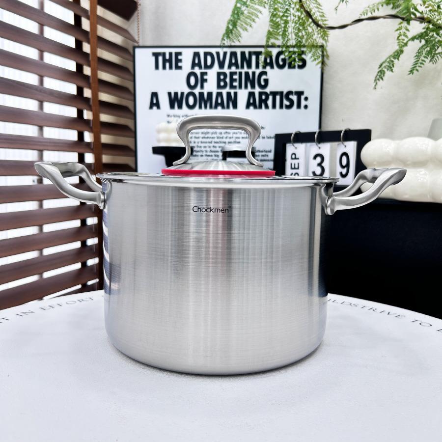 304不锈钢双耳汤锅家用加厚高深款炖锅卤锅电磁炉燃气通用22cm