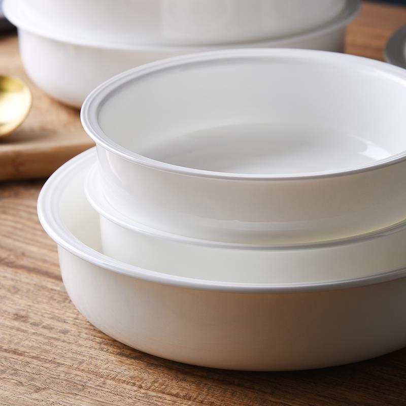 隆玫格骨瓷碗矮扁浅碗家用汤碗碗公陶瓷碗平底面碗蒸菜钵蒸碗蒸鱼