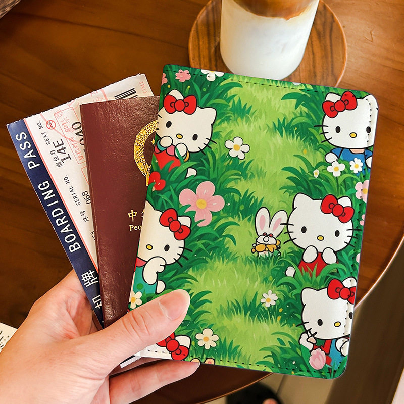 超治愈HelloKitty绿色系护照夹证件包保护套多功能卡包出国旅行