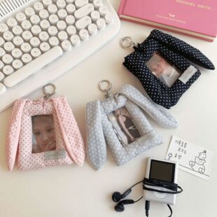 韩系波点兔耳朵卡套女ins风追星3寸小卡保护套学生校园卡包证件包