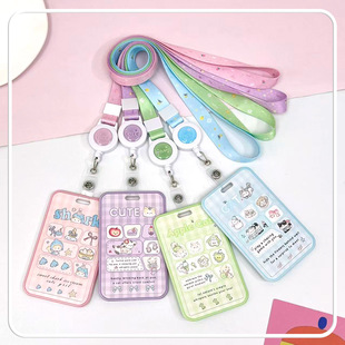 ABS学生卡套滑盖防丢证件套保护套男女胸牌校园卡包卡通卡套工厂牌电梯钥匙扣卡套一体