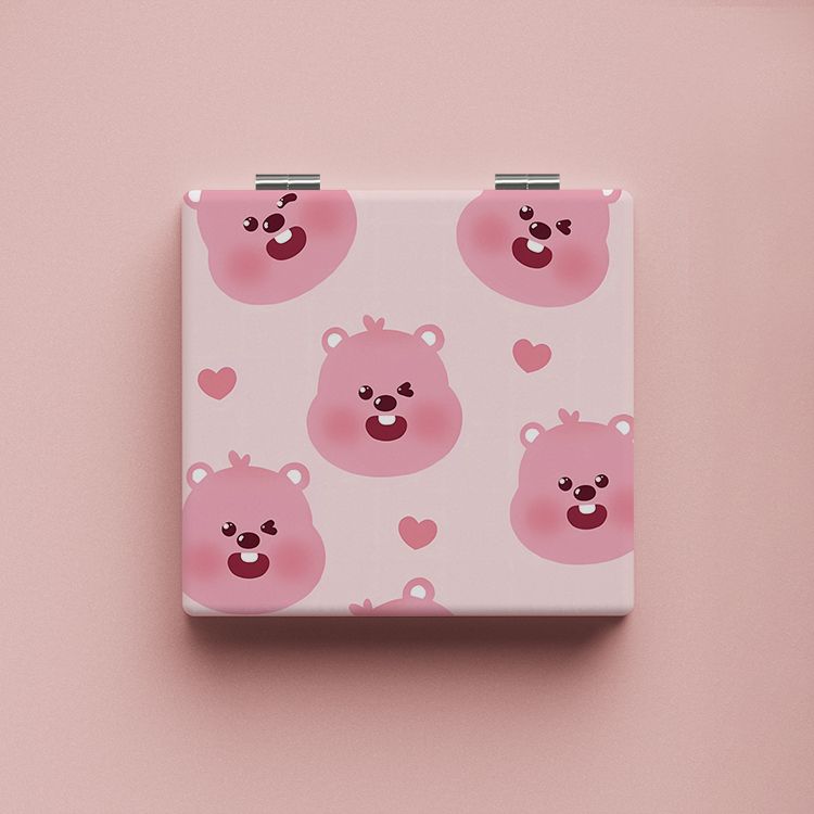 loopy小海狸高质量化妆镜pu皮质小镜子便携补妆镜学生可爱折叠镜定制