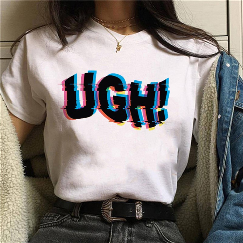 现货Wo T-shirt Sumr Pritig Letters Cute  Album  Fa
