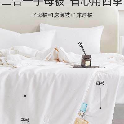 梦兰全棉提花纯蚕丝被芯柞蚕丝夏被春秋被四季被子二合一子母被头