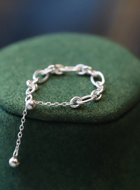 极速纯银链条抽拉戒指女小众2021年新款潮情侣小T众时尚个性素圈