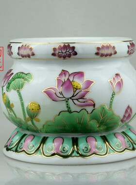 新品陶瓷供盘高脚果碟莲花水果盘贡碟浮雕彩绘水S杯家用熏香炉花