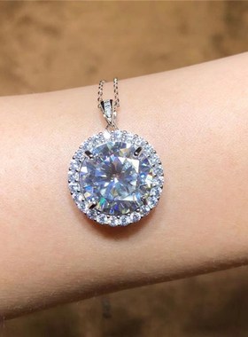 极速莫桑钻大克拉裸石10克拉纯银镶嵌戒指吊坠P套装女款莫桑钻饰