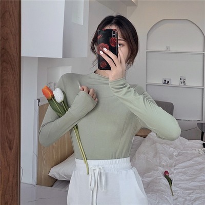 极速多巴胺穿搭半高领T恤打底衫女装秋冬显瘦Q长袖设计感小众内搭