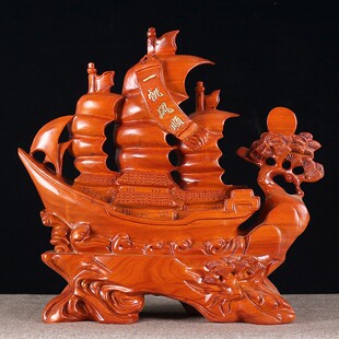 极速一帆风顺帆船木雕摆件实木质船开业礼L品招财客厅办公室装饰