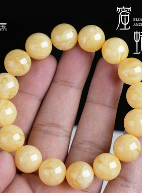 新品原矿俄料蜜蜡手m串单圈满蜜白花蜜花蜡琥珀圆珠手链男女款礼