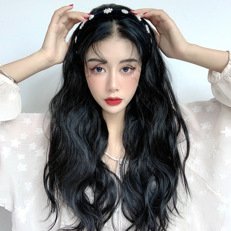 新品可拆卸发箍假发女 网红u型羊毛卷大波浪自然长卷发.自然无痕图片