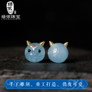 新品 隔珠手编L绳多宝手串链脚链diy 高蓝海蓝宝吊坠可爱小怪兽时尚
