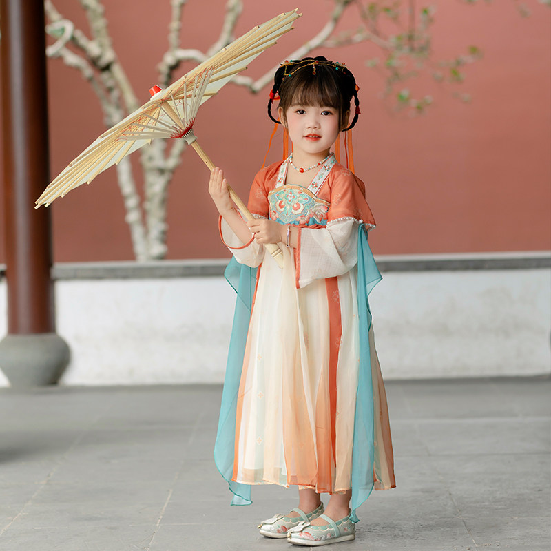 极速汉服女童春秋季儿童古风连衣裙高端超仙古装T襦裙中国风古筝