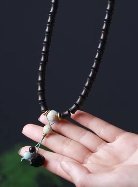 极速黑檀木手串竹节款搭配寿山石复古小众中O性风黑色双圈女款文
