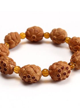 极速佑善b阁南工橄榄核手串核雕九转莲花文玩把玩橄榄胡莲蓬手链