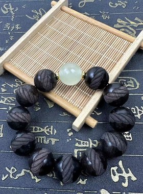 极速紫光檀雕刻手串黑檀木佛珠雕刻一生I相依手链男女款文玩夜光