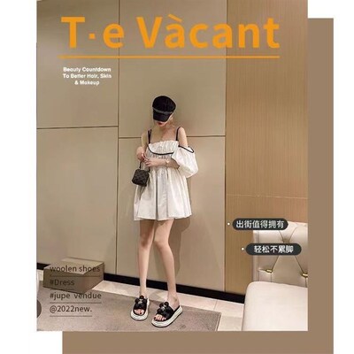 极速厚底拖鞋女夏外穿20t23年新款可爱时尚外出一字花朵平底松糕